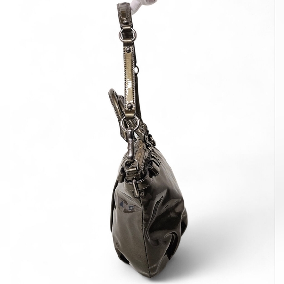 Coach 2011 Madison Patent Leather Sophia Satchel Bag In Green And Gunmetal - Picture 4 of 16